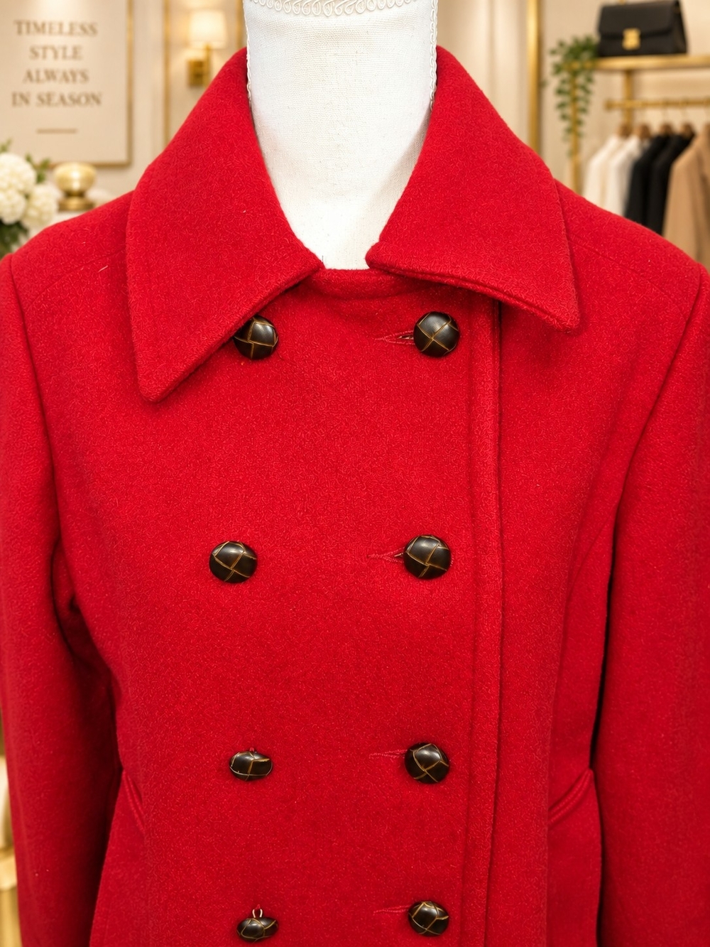 Vintage Botany 500 Red Wool Blend Double Breasted Pea Coat Made in USA - Picture 5 of 7